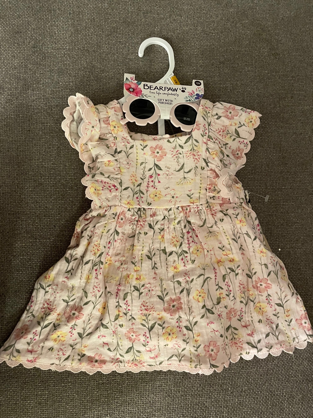 BearPaw Floral Ruffle Baby Dress with Scallop Sunglasses - Pink & Yellow